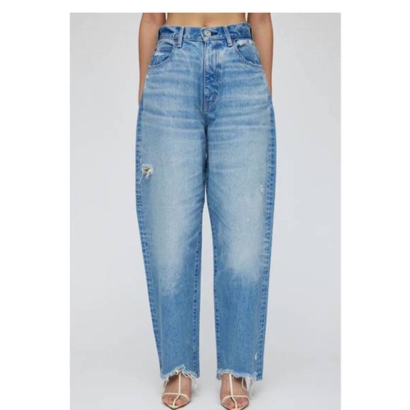 MOUSSY fredonia wide 7 tapered jeans in blue High-Waist Relaxed size 28 . Japan